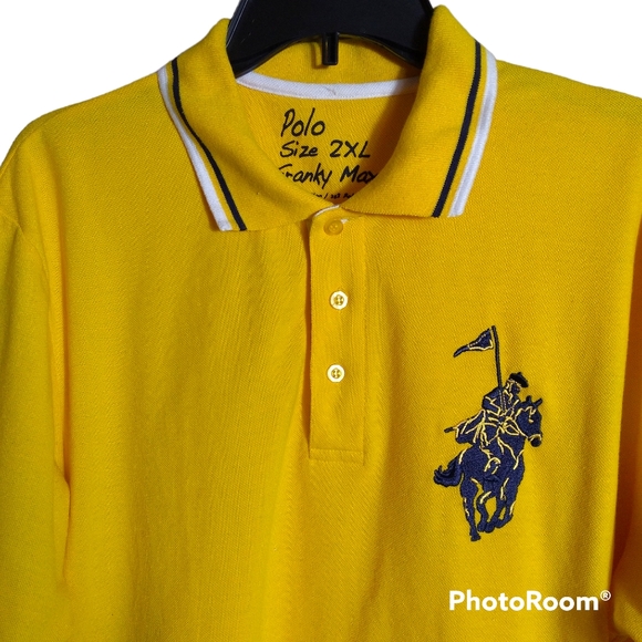 Franky Max Mens Yellow & Blue Short Sleeve Polo Shirt-Size 2XL - Picture 2 of 4